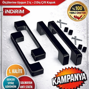 Yep İnşaat Duşakabin Cam Kapı Kare Kulp 4 Adet Duşakabin Kolu Siyah