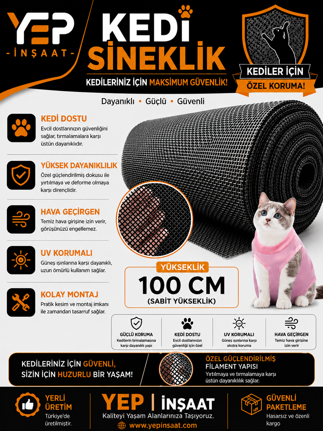 100 CM KEDİ Kedi Sineklik Tülü – Güçlendirilmiş Dayanıklı Tül 100 CM YÜKSEKLİK - Görsel 1