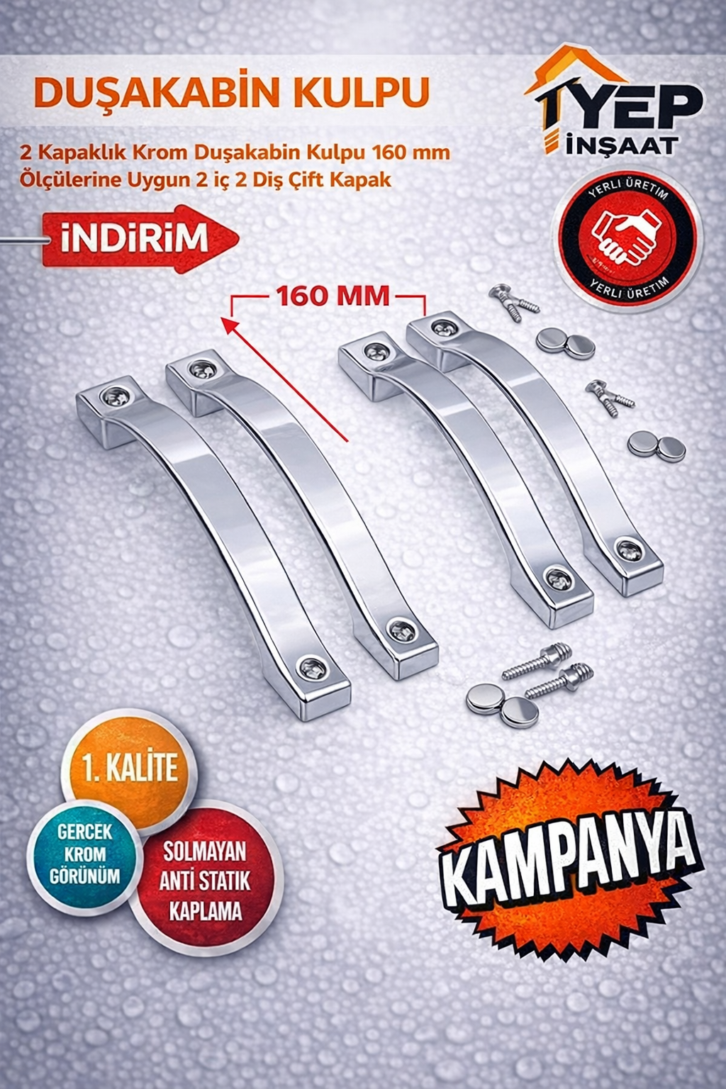 34307355-465f-4663-99fa-3aec25431876-1.png Yep İnşaat Parlak Krom -Siyah Duşakabin Cam Kapı Kulpu 160 mm – 2 Iç 2 Dış Çift Kapak Ay Kulp – 4 Adet Kare Kulp Seti - Görsel 1