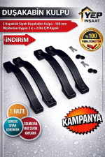 Yep İnşaat Parlak Krom -Siyah Duşakabin Cam Kapı Kulpu 160 mm – 2 Iç 2 Dış Çift Kapak Ay Kulp