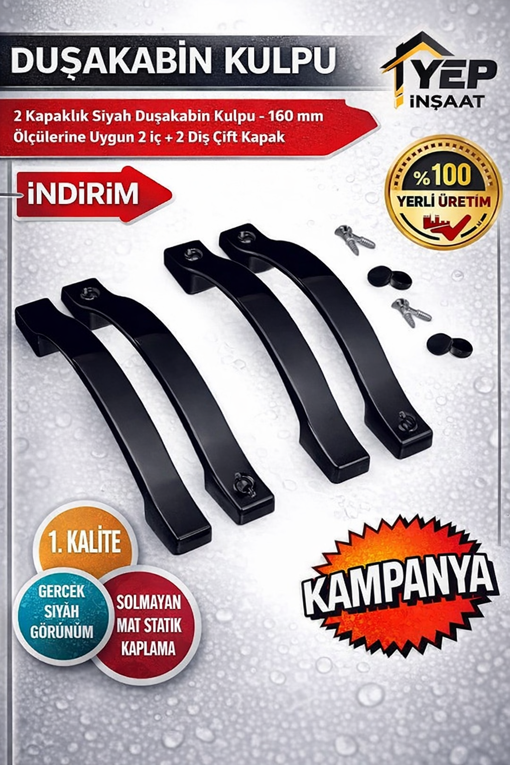 41e1095c-d937-4f5e-8939-58e60ae41e05-1.png Yep İnşaat Parlak Krom -Siyah Duşakabin Cam Kapı Kulpu 160 mm – 2 Iç 2 Dış Çift Kapak Ay Kulp - Görsel 1