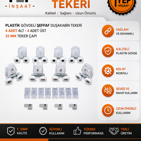 Plastik Gövdeli Duşakabin Tekeri – 22 mm