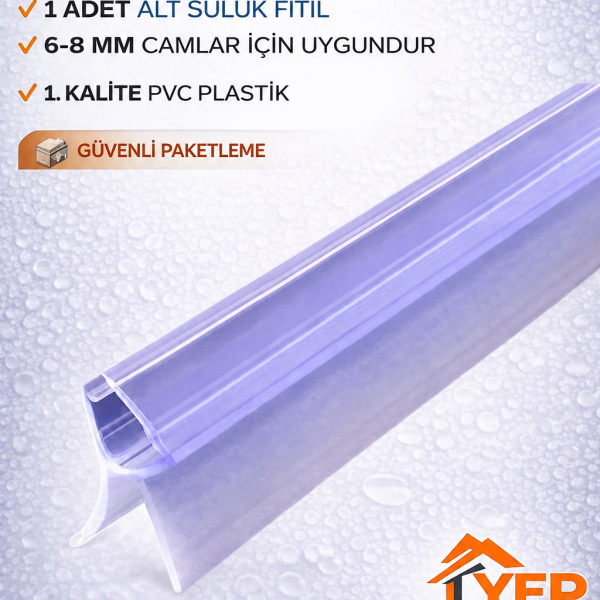 Yep İnşaat Duşakabin Alt Suluk Fitil   | 6-8 mm Cam Uyumlu Pvc Su Sızdırmaz Fitil ŞEFFAF