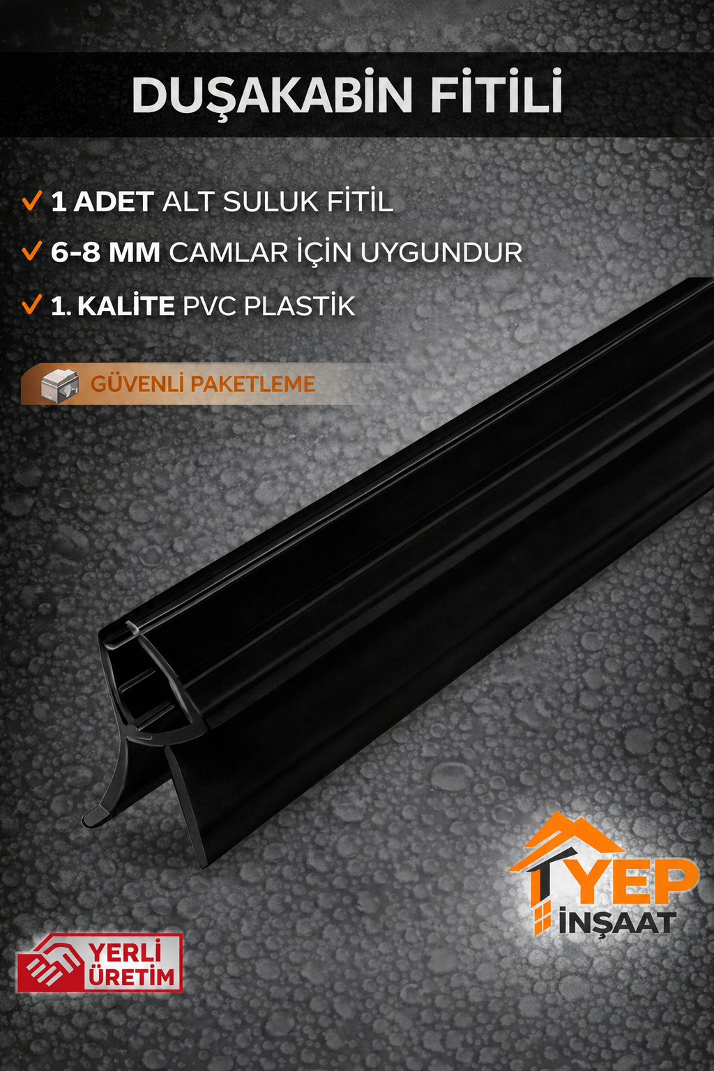 SİYAH ALT SULUK (1) Duşakabin Alt Suluk Fitil | 6-8 mm Cam Uyumlu Pvc Su Sızdırmaz Fitil SİYAH - Görsel 1