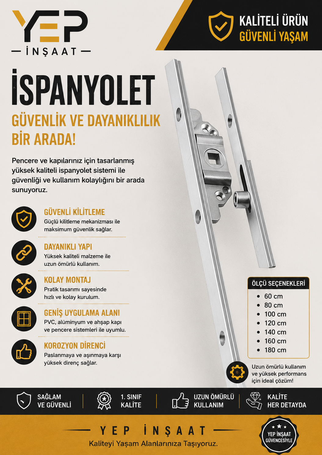 ispanyolet Pimapen Pencere İspanyoleti – 60 / 80 / 100 / 120 / 140 / 160 / 180 cm - Görsel 1