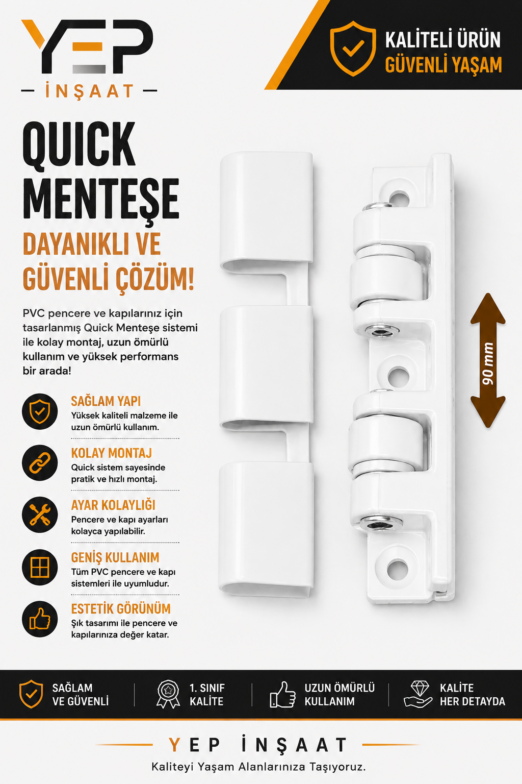 quıck beyaz Quick Menteşe – 90 mm - Görsel 1