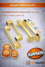 Yep İnşaat Duşakabin Cam Kapı Kare Kulp 4 Adet Duşakabin Kolu Gold