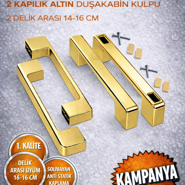 Yep İnşaat Duşakabin Cam Kapı Kare Kulp 4 Adet Duşakabin Kolu Gold