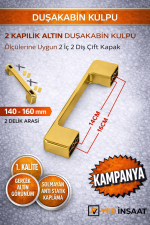 Yep İnşaat Duşakabin Cam Kapı Kare Kulp 4 Adet Duşakabin Kolu Gold - Görsel 2