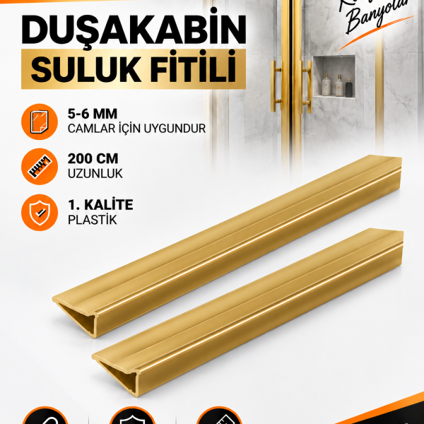 2 Adet Gold Duşakabin Suluk Fitili – 5-6 mm Cam Uyumlu, 200 cm