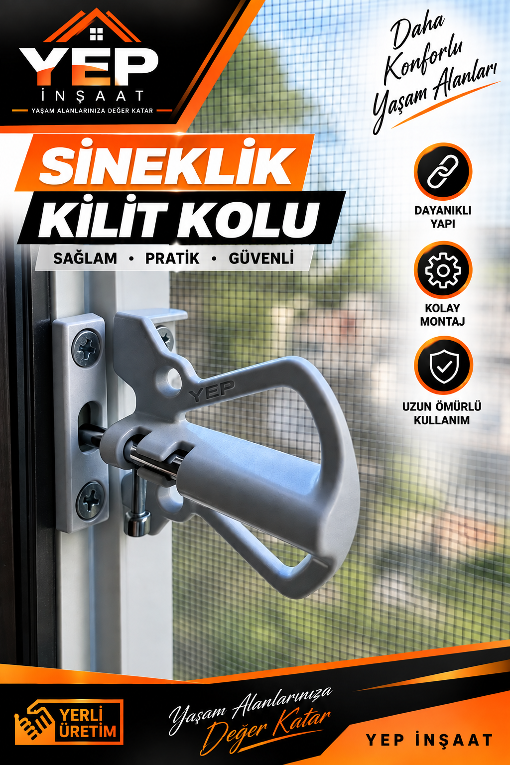 SİNEKLİK KİLİTİ YEP İnşaat Sineklik Kilit Kolu – Sağlam, Pratik ve Güvenli - Görsel 1
