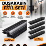 1 Mıknatıs + 4 Suluk Siyah Duşakabin Fitil Seti – 5-6 mm Cam Uyumlu, 200 cm