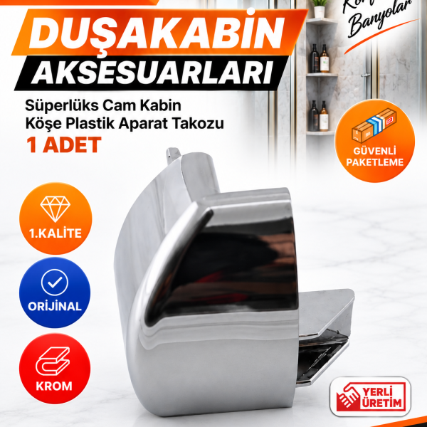 YEP İNŞAAT SÜPERLÜKS DUŞAKABİN KÖŞE PLASTİK APARAT TAKOZU – KROM – 1 ADET